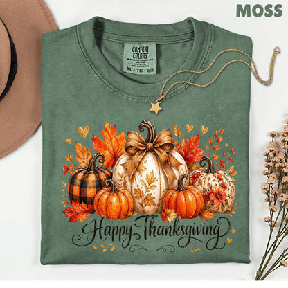 Happy Thanksgiving Fall Leaves Pumpkins Retro Autumn T-Shirt, Thanksgiving Tee