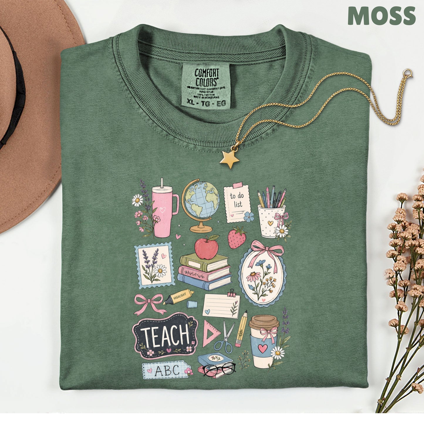 Cute Teacher Supplies Coquette T-Shirt, Books Coffee Globe Pink Bows Back to School Tee