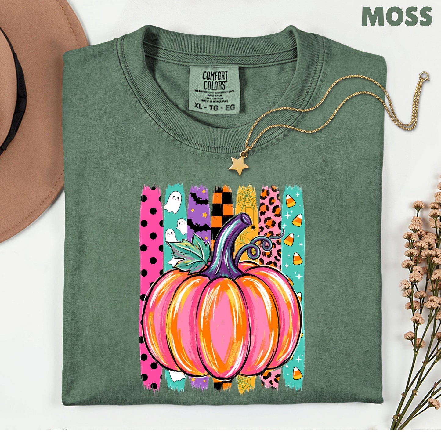 Halloween Pumpkin Brush Strokes Leopard Ghosts Candy Corn T-Shirt, Spooky Season Tee