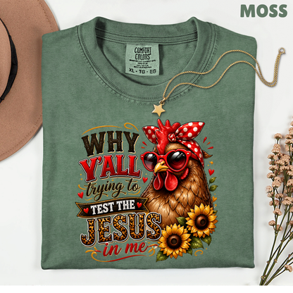 Test the Jesus in Me Funny Chicken T-Shirt, Bandana Country Christian Quote Tee