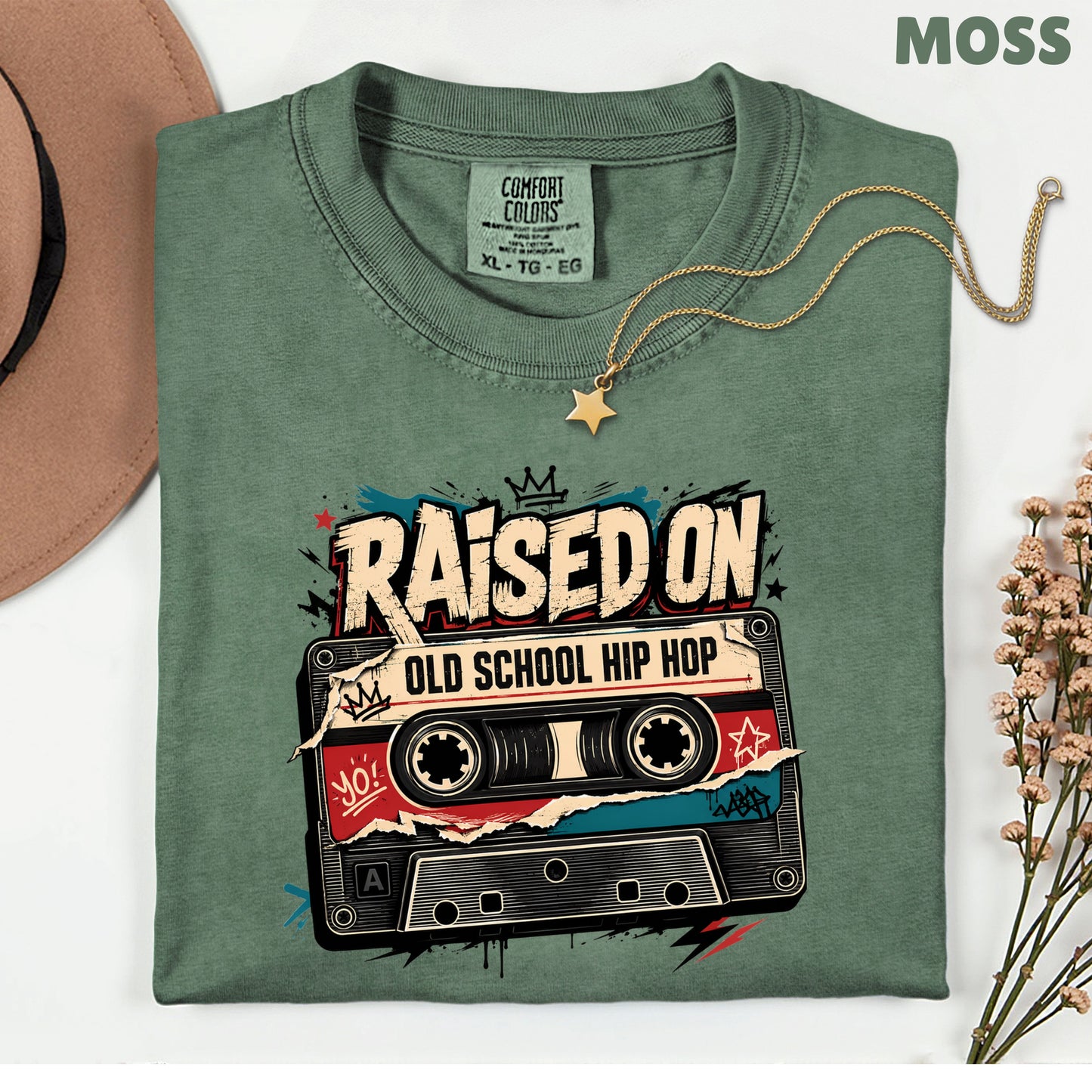Vintage Cassette Tape Raised on Old School T-Shirt, Hip Hop Retro Music Graffiti Crown Tee