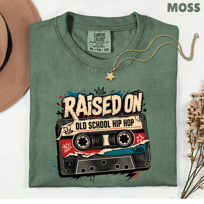 Vintage Cassette Tape Raised on Old School T-Shirt, Hip Hop Retro Music Graffiti Crown Tee