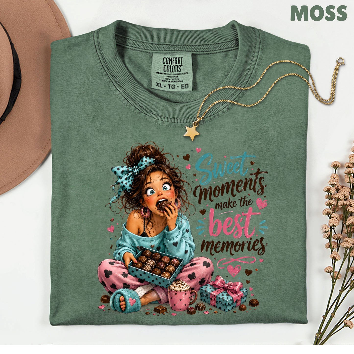 Cute Chocolate Lover Girl T-Shirt, Sweet Moments Best Memories Chocolate Box Women Tee