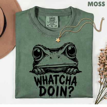 Whatcha Doin Frog Funny Peeking T-Shirt, Black White Cute Frog Tee