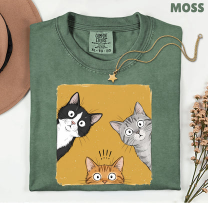 Curious Cats Peeking Cats T-Shirt, Funny Cat Lover Kittens Tee