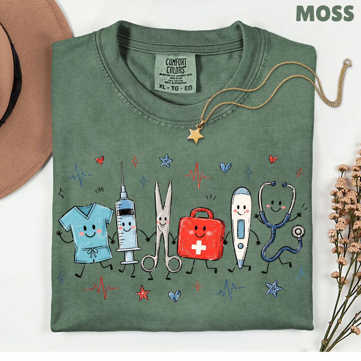 Cute Nurse Life Medical T-Shirt, Stethoscope Scrubs Syringe First Aid Healthcare Tee