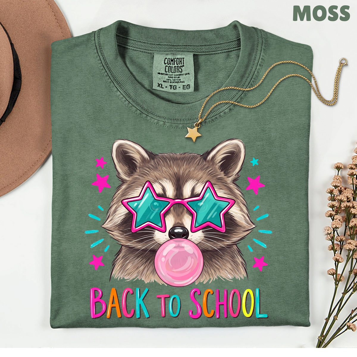 Back to School Raccoon T-Shirt, Star Sunglasses Bubblegum Trash Panda Comfort Color Tee