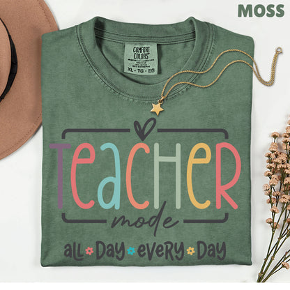 Teacher Mode All Day T-Shirt, Pastel Rainbow School Education Teacher Tee Sweatshirt