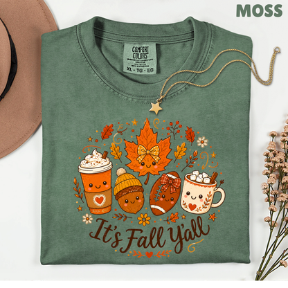 It's Fall Y'all Autumn T-Shirt, Coffee Acorn Football Cute Fall Season Tee
