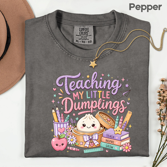 Teaching My Little Dumplings Teacher T-Shirt, Cute Pastel Kawaii School Life Tee