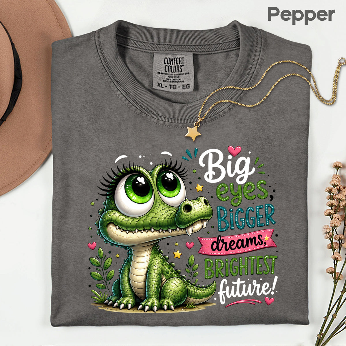 Big Eyes Bigger Dreams Alligator Baby T-Shirt, Cute Motivational Kids Tee