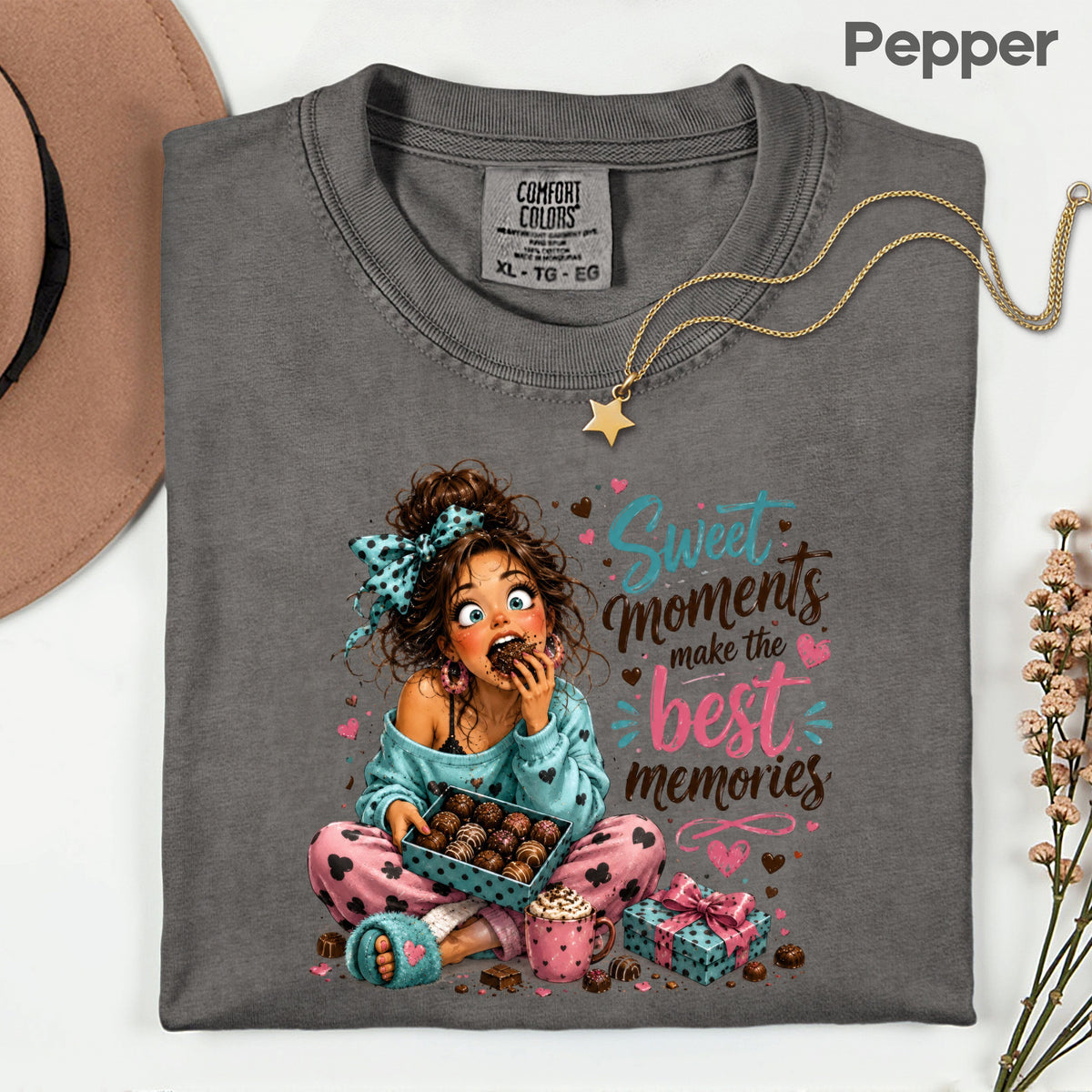 Cute Chocolate Lover Girl T-Shirt, Sweet Moments Best Memories Chocolate Box Women Tee