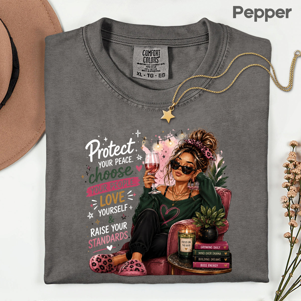Inspirational Self Care Girl Protect Your Peace T-Shirt, Love Yourself Wine Woman Quote Tee