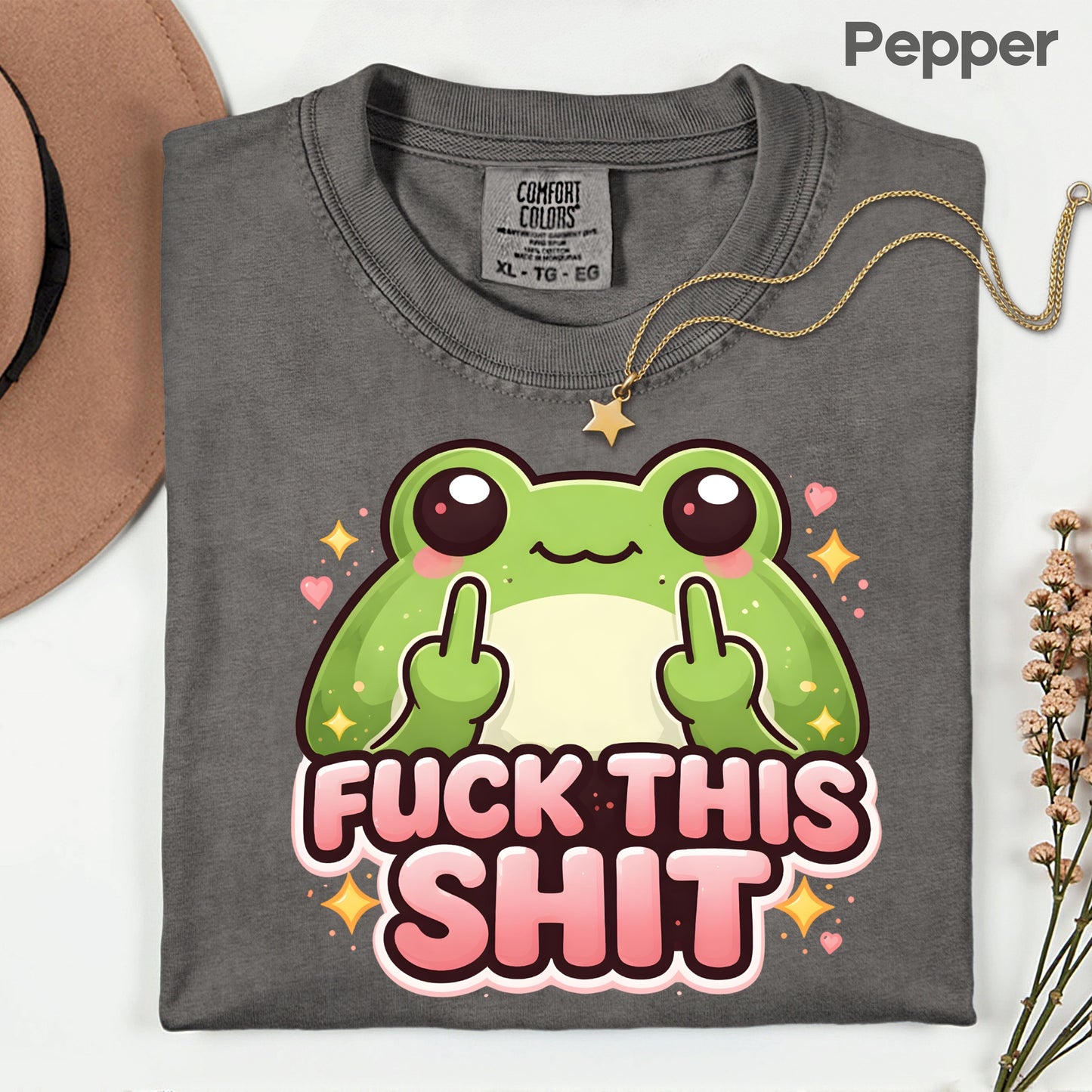 Fck This Shit Frog Sarcastic T-Shirt, Middle Finger Green Toad Sparkles Tee Sweatshirt