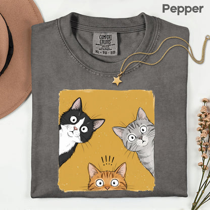 Curious Cats Peeking Cats T-Shirt, Funny Cat Lover Kittens Tee