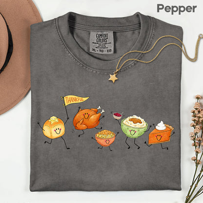 Thanksgiving Dancing Turkey T-Shirt, Food Parade Pumpkin Pie Funny Fall Tee