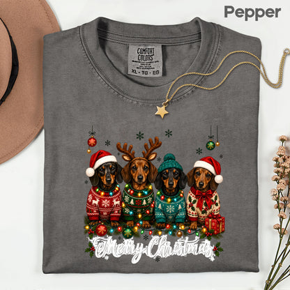 Christmas Dachshund Merry Christmas Dogs T-Shirt, Santa Hat Holiday Pet Lover Tee