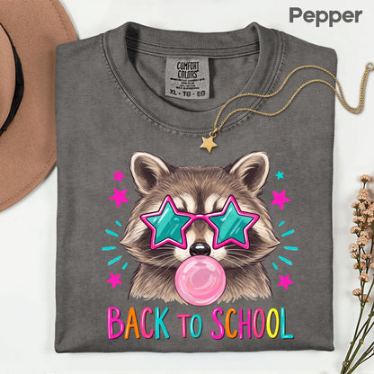 Back to School Raccoon T-Shirt, Star Sunglasses Bubblegum Trash Panda Comfort Color Tee