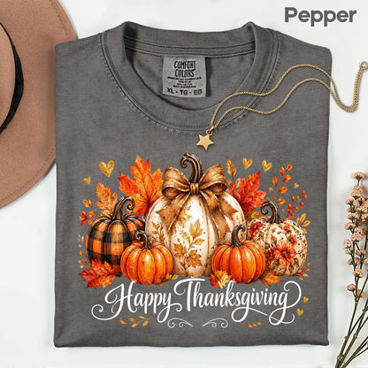 Happy Thanksgiving Fall Leaves Pumpkins Retro Autumn T-Shirt, Thanksgiving Tee