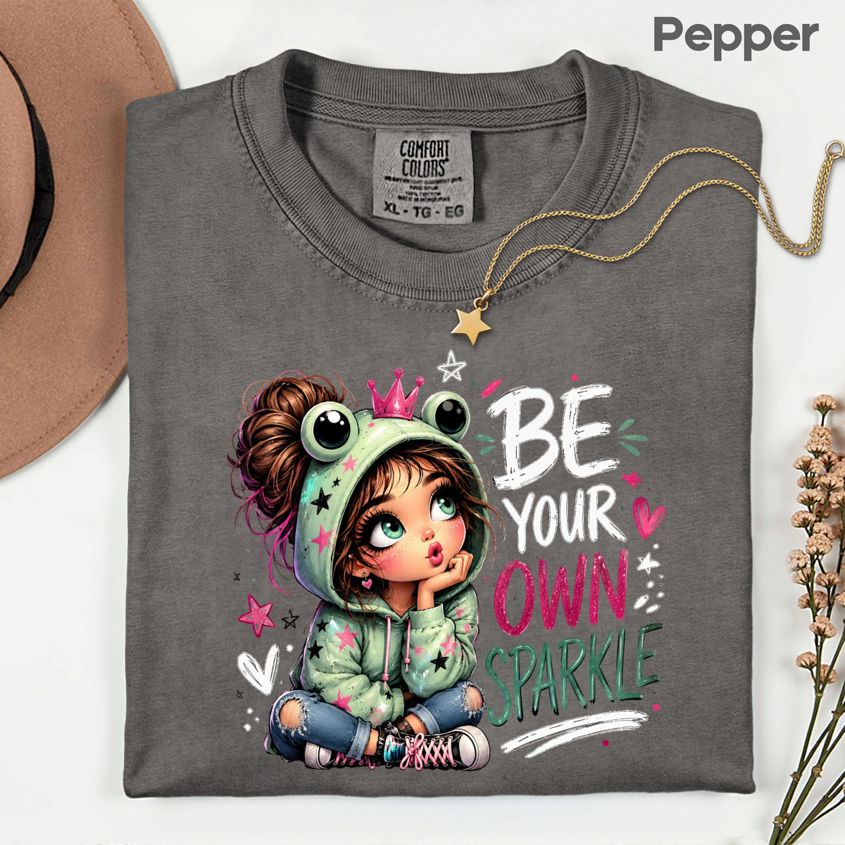 Be Your Own Sparkle Frog Girl T-Shirt, Cute Crown Stars Kids Tee Sweatshirt