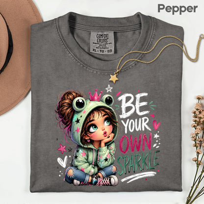 Be Your Own Sparkle Frog Girl T-Shirt, Cute Crown Stars Kids Tee Sweatshirt