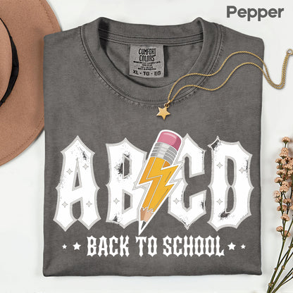 Rock Back to School ABCD Lightning Pencil T-Shirt, Teacher Student Music Tee