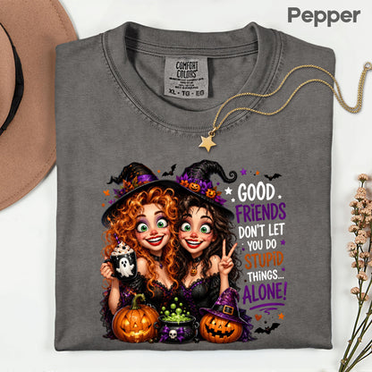 Halloween Witches Best Friends T-Shirt, Funny Spooky Besties Good Friends Tee