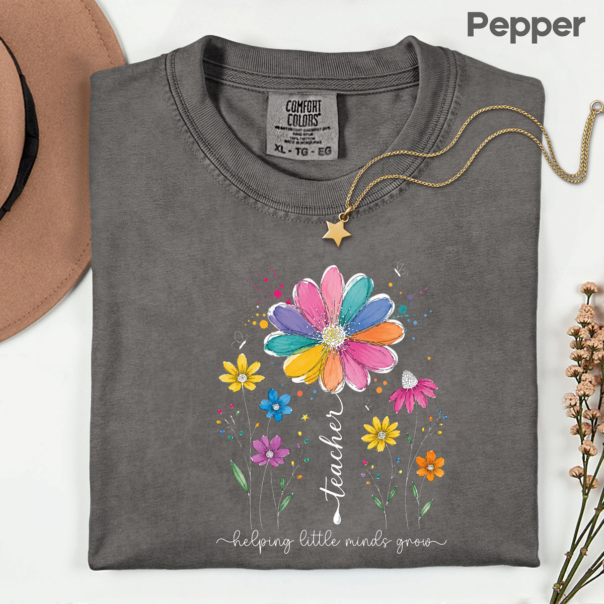 Teacher Helping Little Minds Grow Wildflower T-Shirt, Floral Teacher Quote Tee