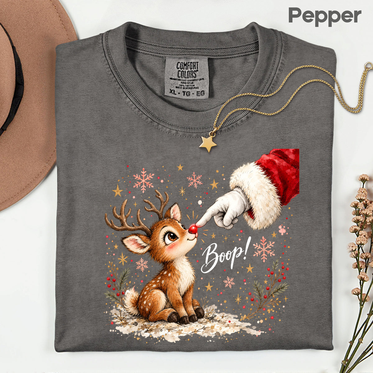 Christmas Reindeer Santa Boop Rudolph T-Shirt, Cute Baby Deer Holiday Tee