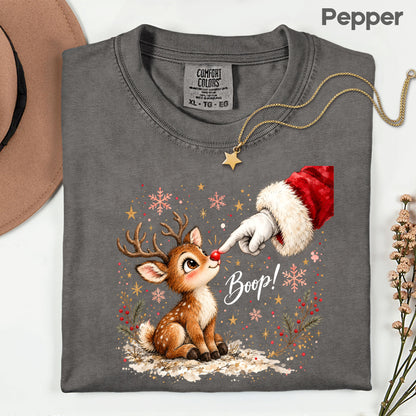Christmas Reindeer Santa Boop Rudolph T-Shirt, Cute Baby Deer Holiday Tee