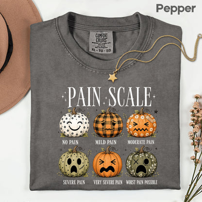 Funny Fall Pumpkin Pain Scale Nurse T-Shirt, Halloween Medical Humor Tee