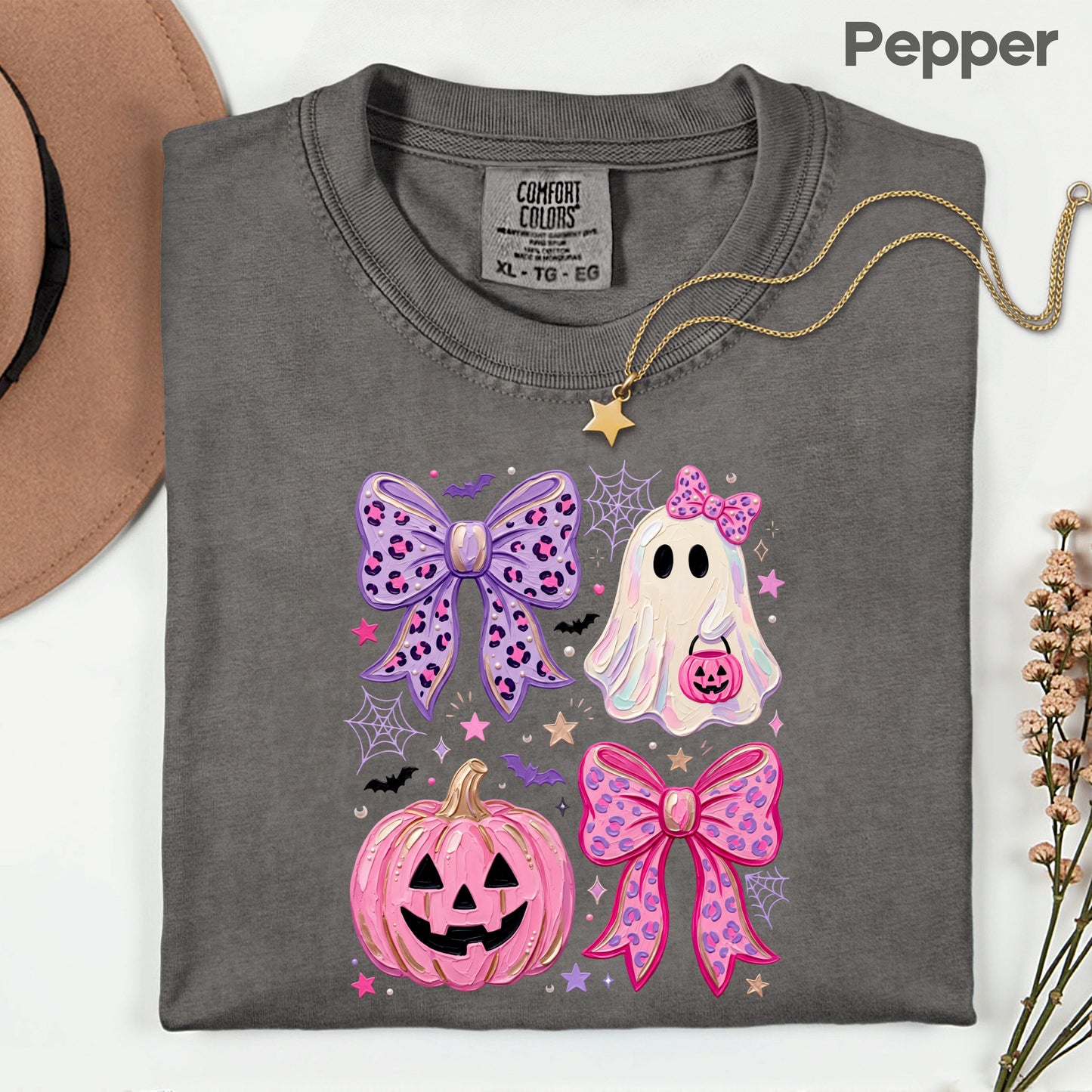 Coquette Halloween Ghost Pink Pumpkin Leopard Bow T-Shirt, Spooky Cute Tee