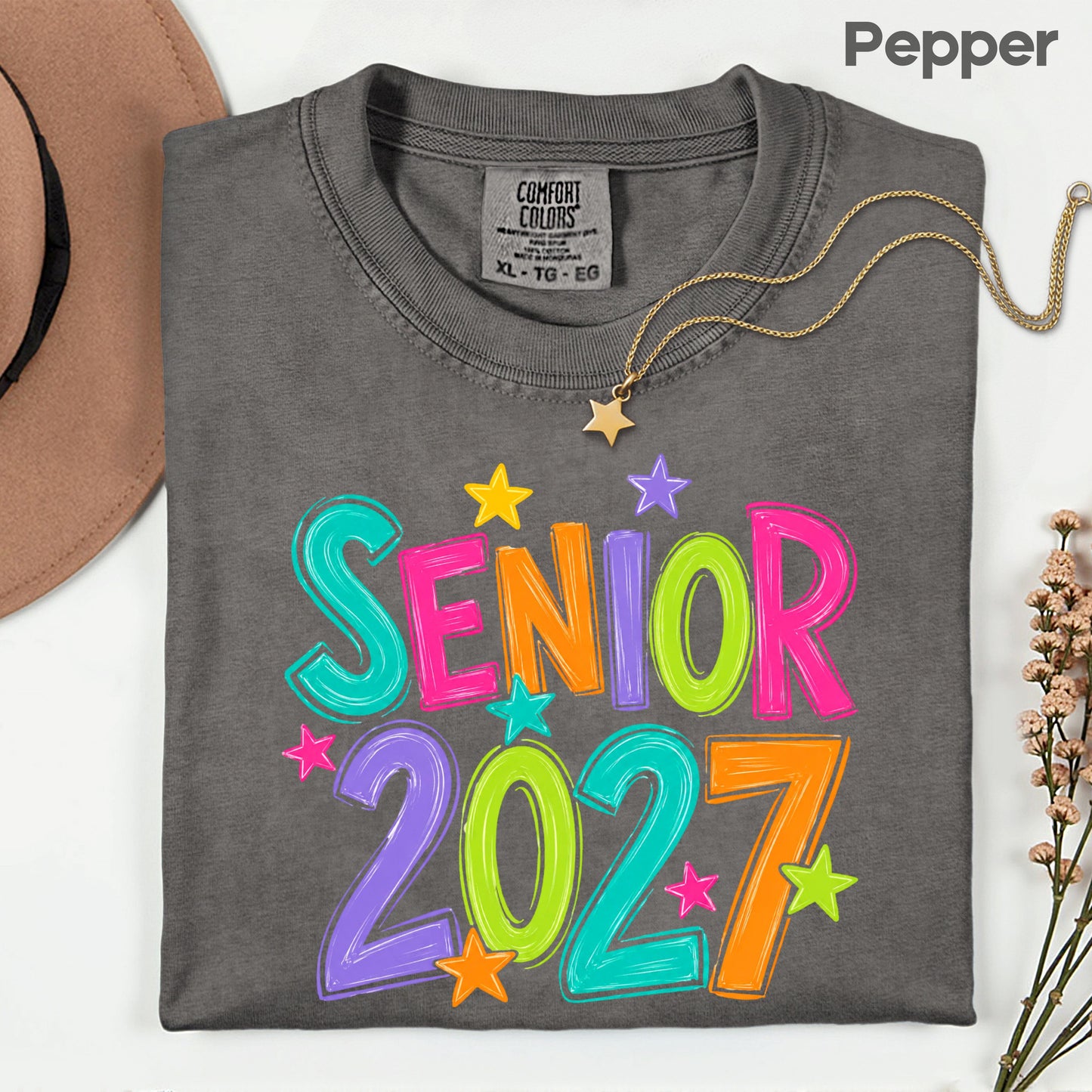 Senior 2027 Colorful Stars T-Shirt, High School Class of 2027 Graduation Tee