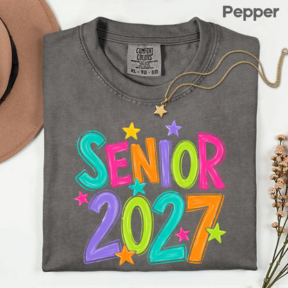 Senior 2027 Colorful Stars T-Shirt, High School Class of 2027 Graduation Tee