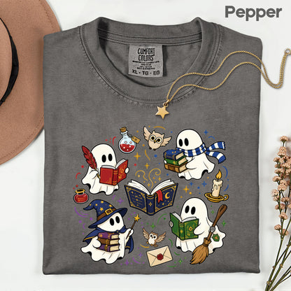 Reading Ghosts Spooky Bookish T-Shirt, Wizard Academy Halloween Comfort Color Tee