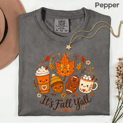 It's Fall Y'all Autumn T-Shirt, Coffee Acorn Football Cute Fall Season Tee