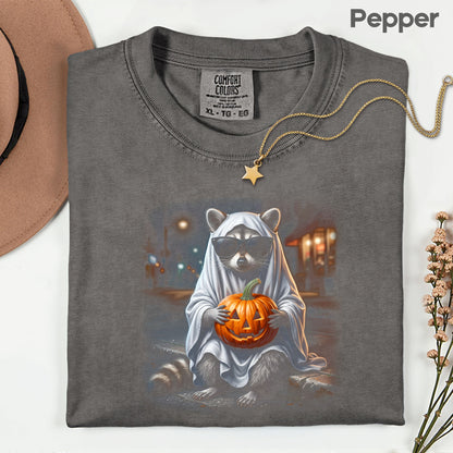 Halloween Ghost Raccoon T-Shirt, Pumpkin Trash Panda Spooky Vintage Tee