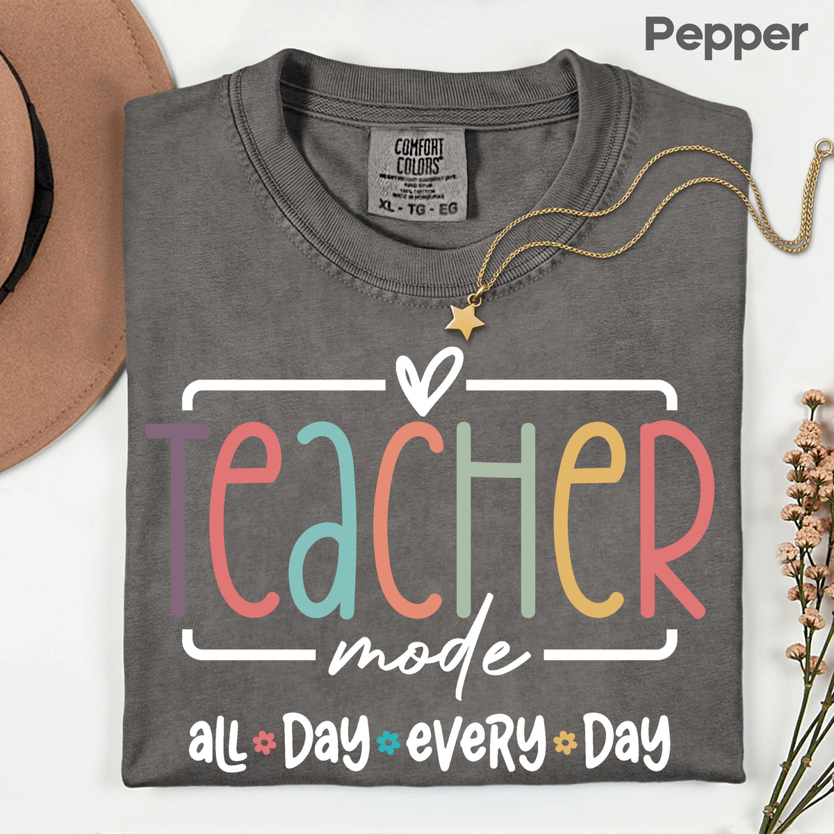 Teacher Mode All Day T-Shirt, Pastel Rainbow School Education Teacher Tee Sweatshirt