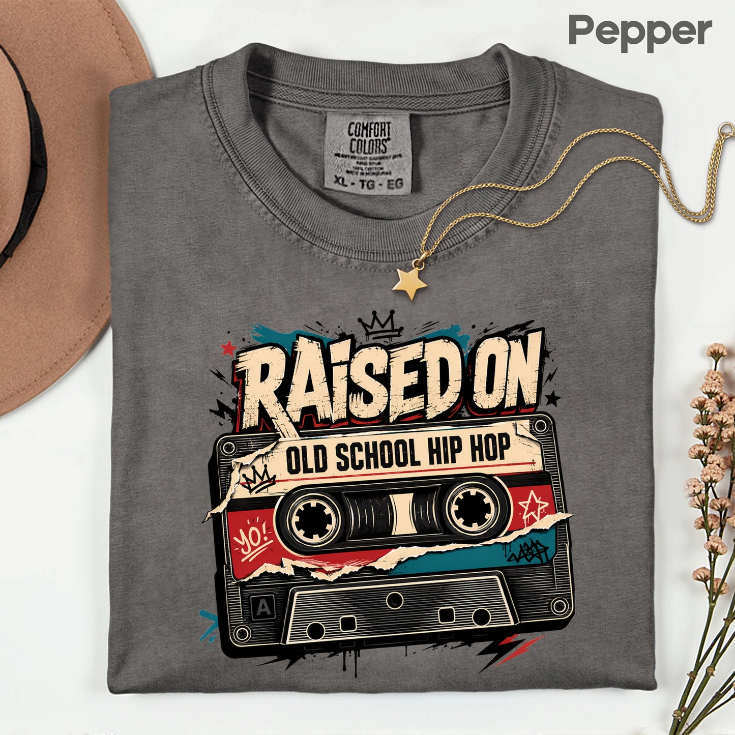Vintage Cassette Tape Raised on Old School T-Shirt, Hip Hop Retro Music Graffiti Crown Tee