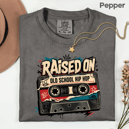 Vintage Cassette Tape Raised on Old School T-Shirt, Hip Hop Retro Music Graffiti Crown Tee