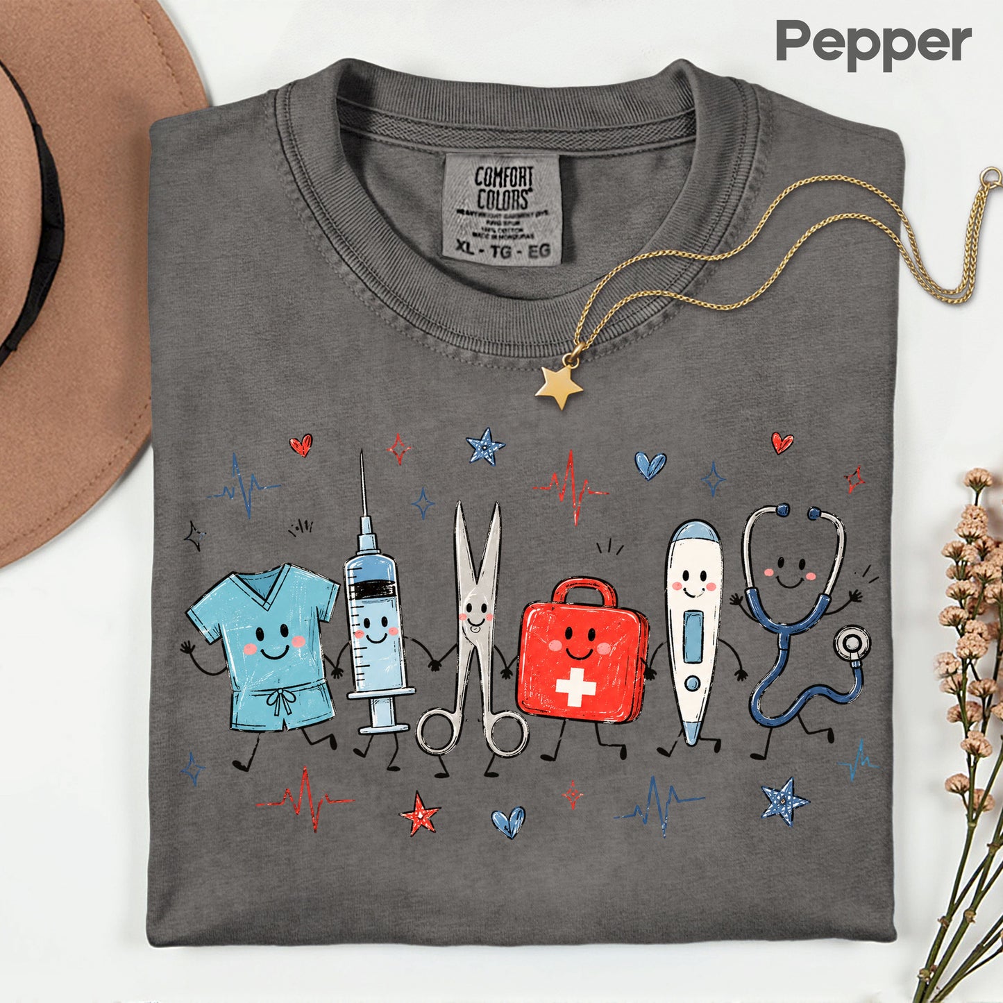 Cute Nurse Life Medical T-Shirt, Stethoscope Scrubs Syringe First Aid Healthcare Tee