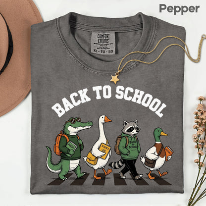 Back to School Animal T-Shirt, Abbey Road Alligator Goose Raccoon Duck Tee Sweatshirt