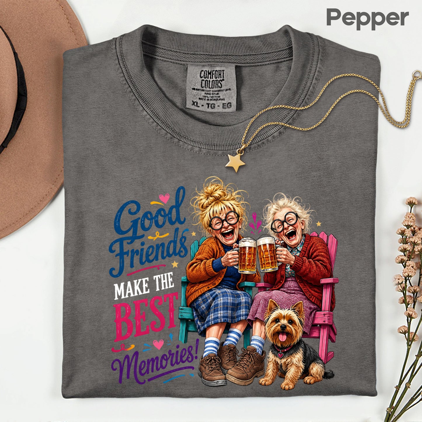 Funny Best Friends Good Friends Best Memories T-Shirt, Old Ladies Yorkshire Terrier Tee