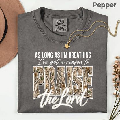 Praise the Lord Christian Camo T-Shirt, Faith Hunting Quote Comfort Color Tee