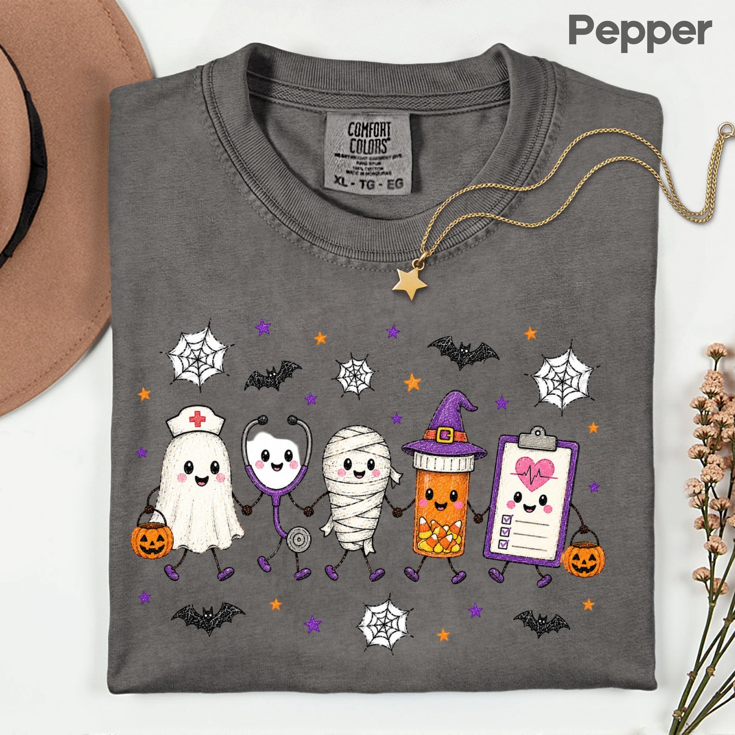 Spooky Nurse Squad Halloween Medical T-Shirt, Ghost Stethoscope Pill Bottle Tee