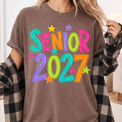 Senior 2027 Colorful Stars T-Shirt, High School Class of 2027 Graduation Tee