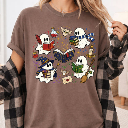 Reading Ghosts Spooky Bookish T-Shirt, Wizard Academy Halloween Comfort Color Tee