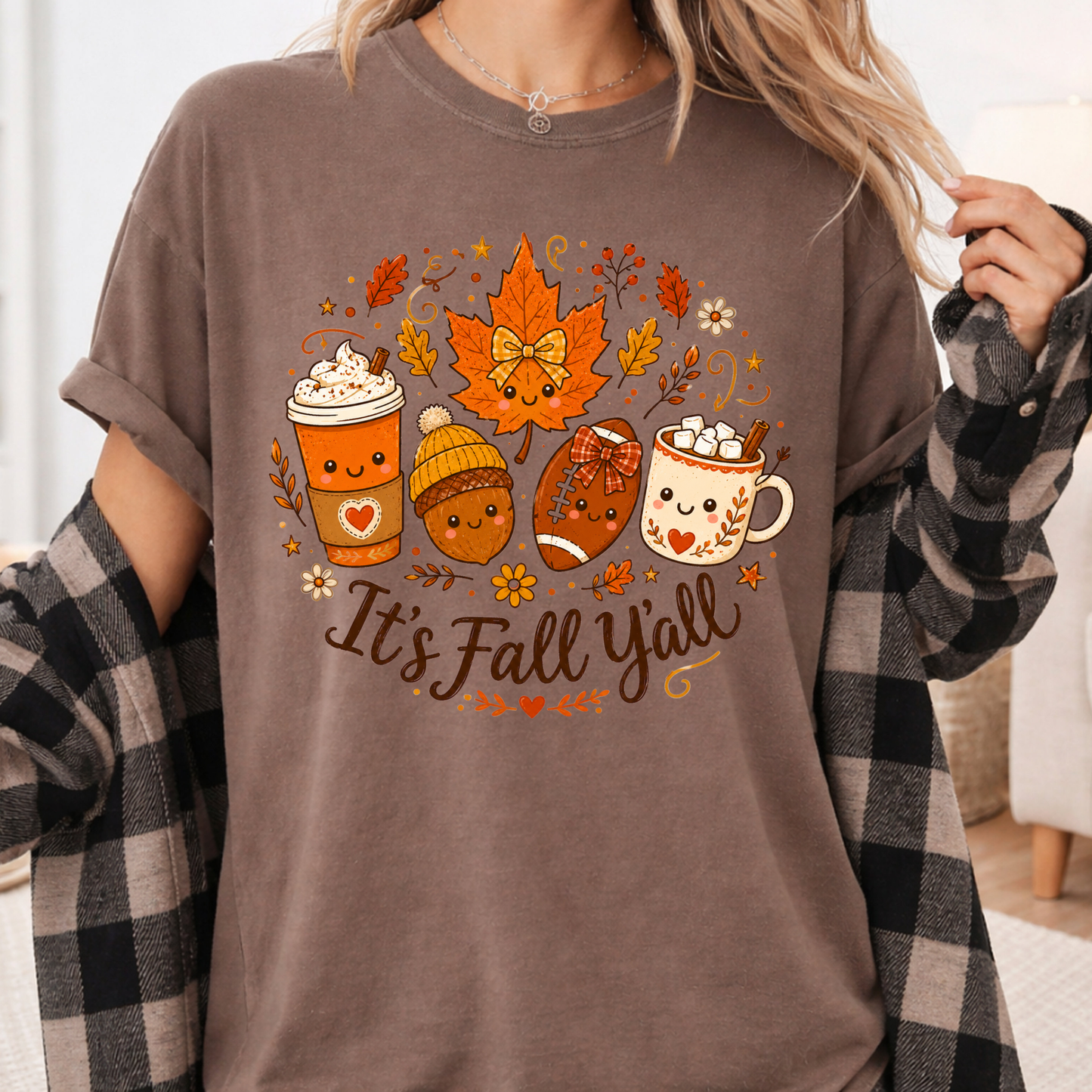 It's Fall Y'all Autumn T-Shirt, Coffee Acorn Football Cute Fall Season Tee
