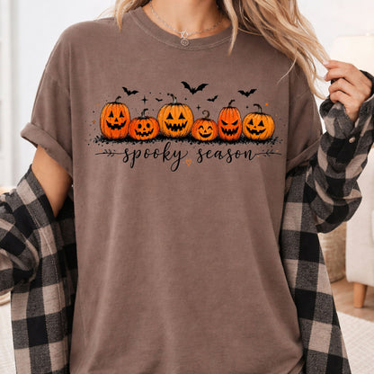 Spooky Season Jack O Lantern T-Shirt, Pumpkin Patch Bats Cursive Halloween Tee Sweatshirt