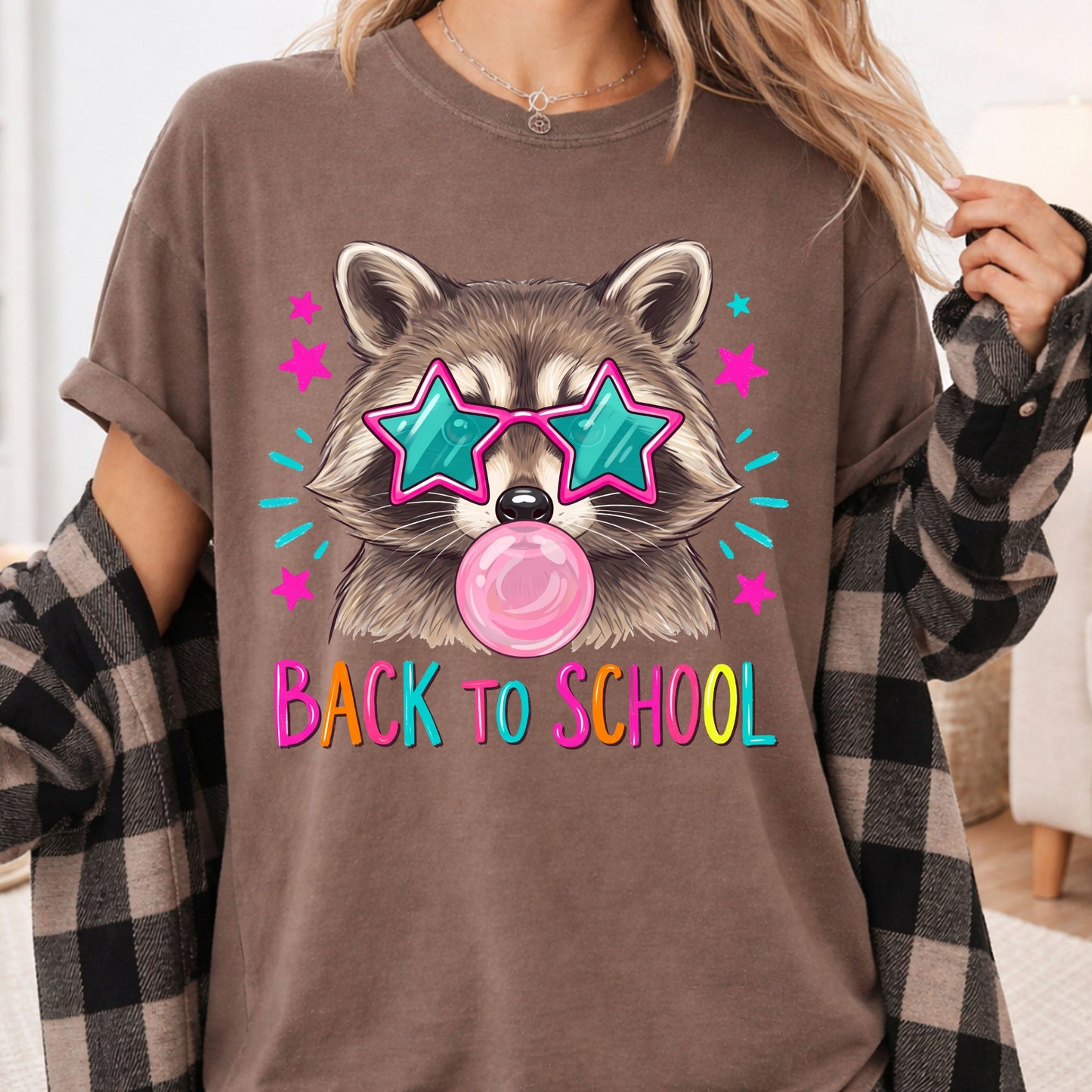 Back to School Raccoon T-Shirt, Star Sunglasses Bubblegum Trash Panda Comfort Color Tee